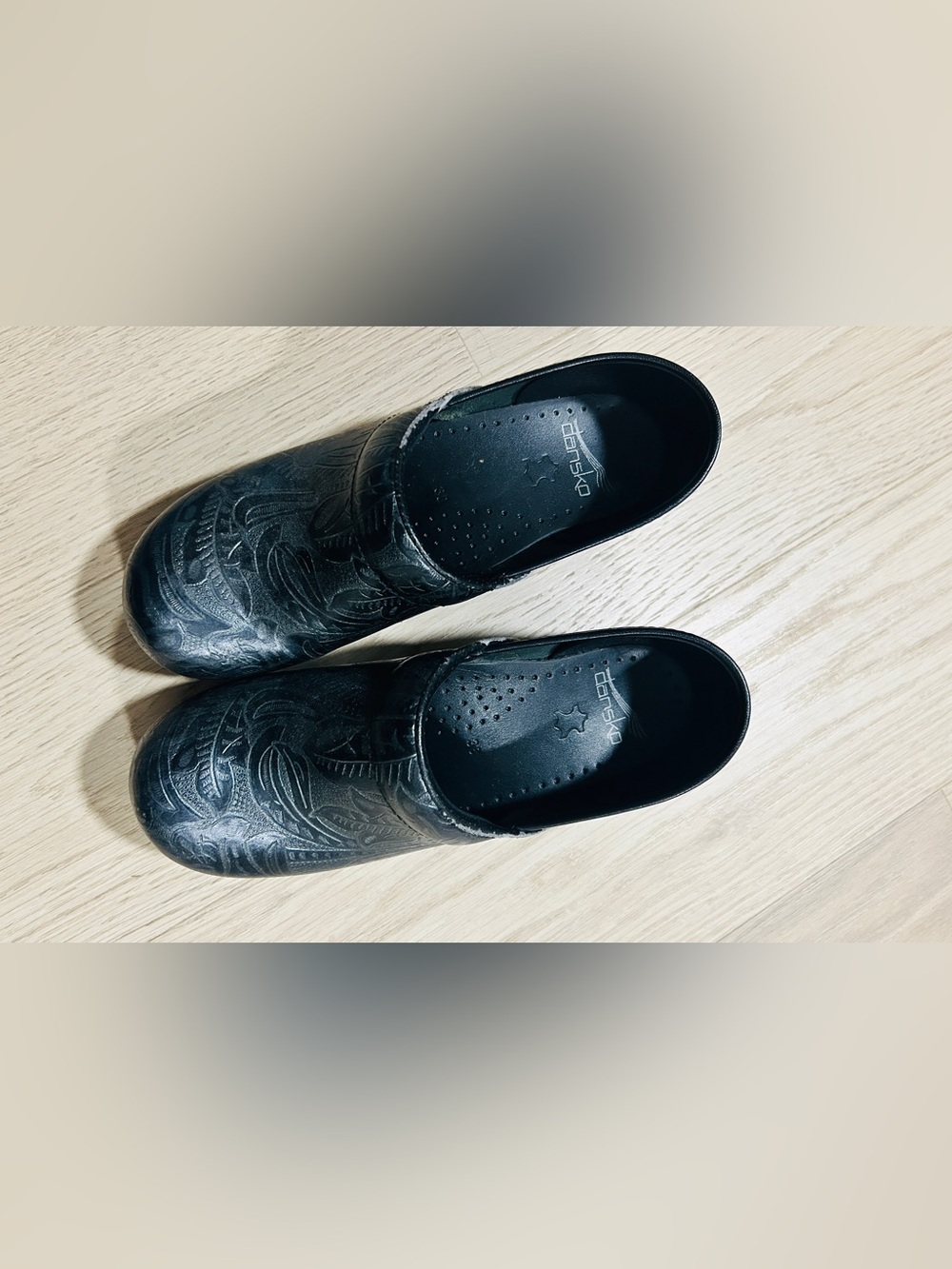 Dansko Black Embossed Leather Slip-On Loafers